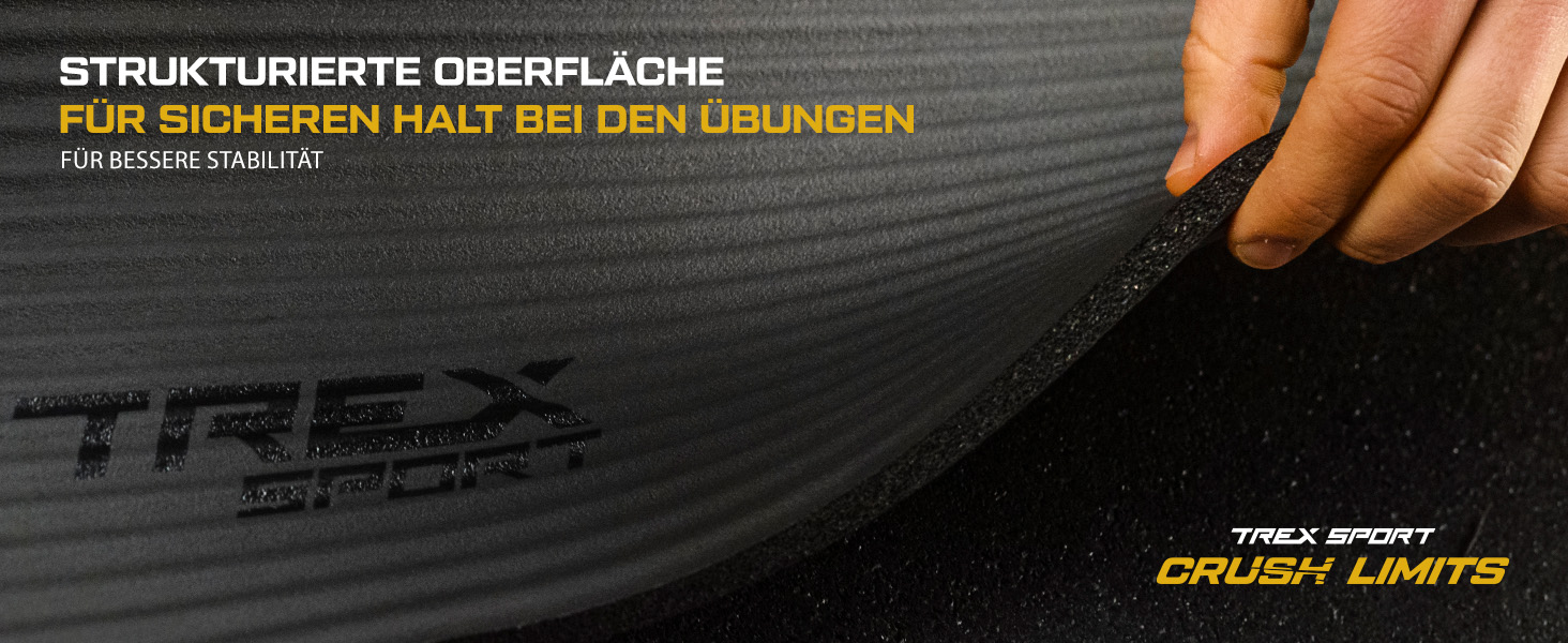 TREX SPORT Килимок для гімнастики та фітнесу | Товстий та м'який, 190x80x1 см, з ручкою для перенесення, чорний | Килимок для йоги з антиковзаючим покриттям