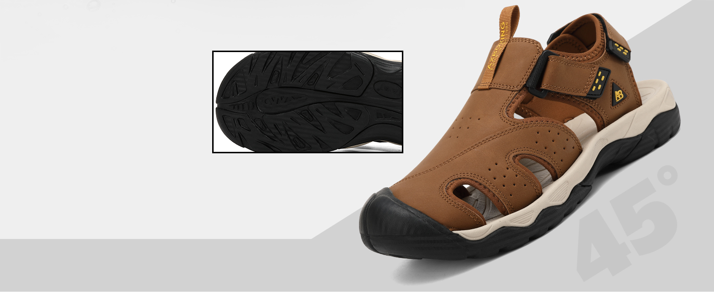 Чоловічі сандалі AX BOXING для трекінгу та спорту, літні відкриті, на липучці, дихаючі, антиковзкі, розмір 44 EU (коричневі)