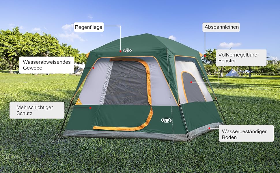 Намет кемпінговий 4-8 осіб Campingzelt водонепроникний, з тентом, зелений 240x210x180 см для кемпінгу, туризму та трекінгу