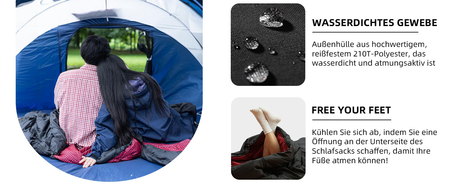 Спальний мішок для дорослих – широкий прямокутний, 3-сезонний з кишенею та сумкою, 300 г/м² бавовна, водонепроникний, для кемпінгу, дому та відпочинку на природі, з блискавкою справа