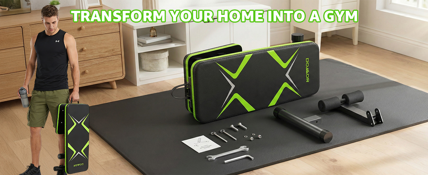 Складана лавка для тренувань з обтяженнями 330LBS, багатофункціональна, для дому, фітнесу, прес, зі змінним нахилом, зелена