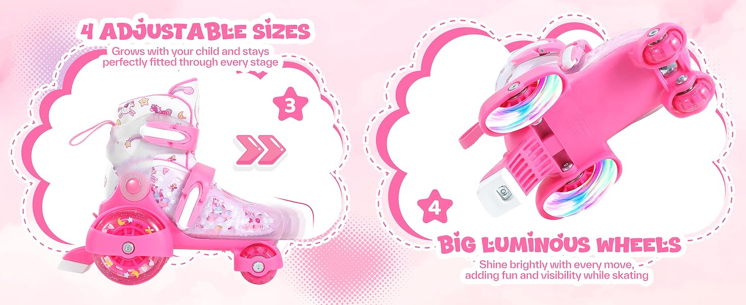 Ролики для дітей регульовані, рожеві, 24-31 розмір, для дівчаток, для занять в приміщенні та на вулиці, S(EU 28-31)