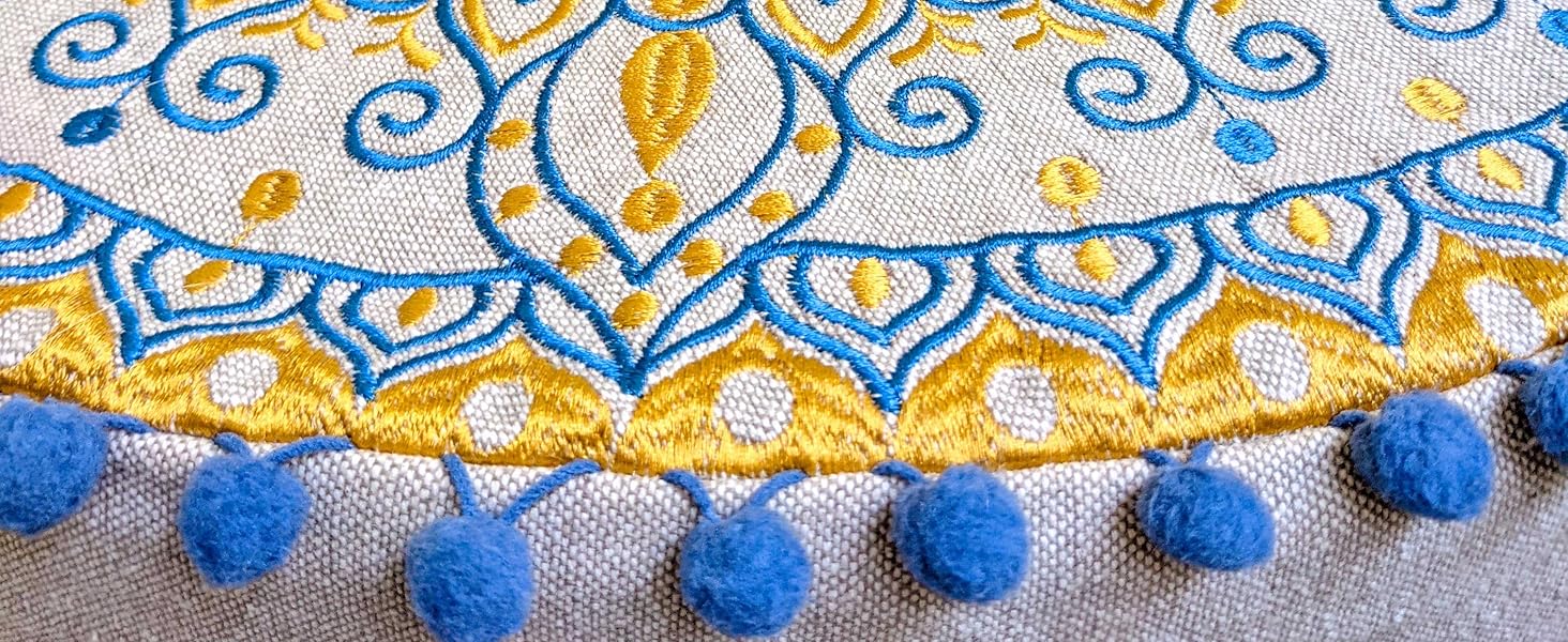 Пуф Mandala Life ART Blauer круглий синій 60x20 см, бавовна, бохо, для дому та тварин, без наповнювача