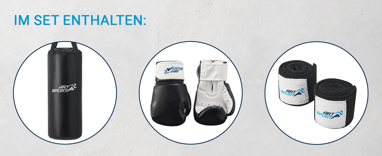 Боксерський мішок ArtSport® для дітей з рукавичками та бинтами - 8 кг, з кріпленням, від 6 років