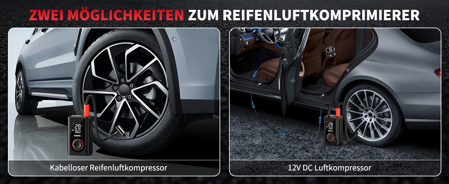 Електричний компресор GREPRO для авто, мото, велосипеда та м'ячів, 150 PSI, акумулятор 5000mAh, LED-ліхтар, цифровий манометр