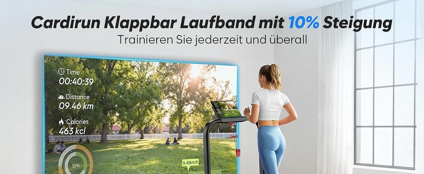 Складана бігова доріжка для дому Cardirun 6-в-1, Walking Pad з нахилом 10%, чорна