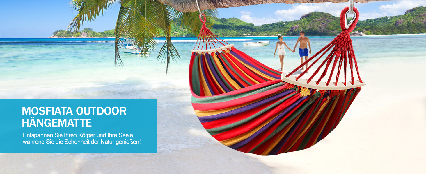 Гамак для відпочинку MOSFiATA на відкритому повітрі: кемпінг, балкон, сад. З дерев'яною перекладиною та сумкою. Червоний