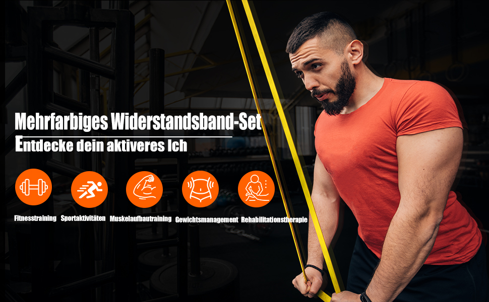 Набір еластичних стрічок опору Widerstandsbänder Set - 6 рівнів для силових тренувань, фізіотерапії, йоги та пілатесу. Розвиток м'язів, кросфіт, для чоловіків та жінок.