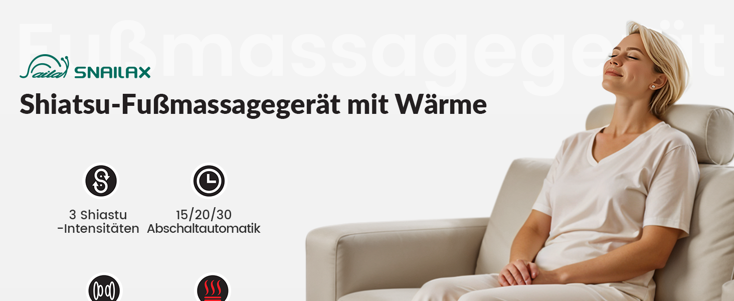 Електричний масажер для ніг Snailax з підігрівом та Shiatsu, функція компресії та автоматичне вимкнення, чорний