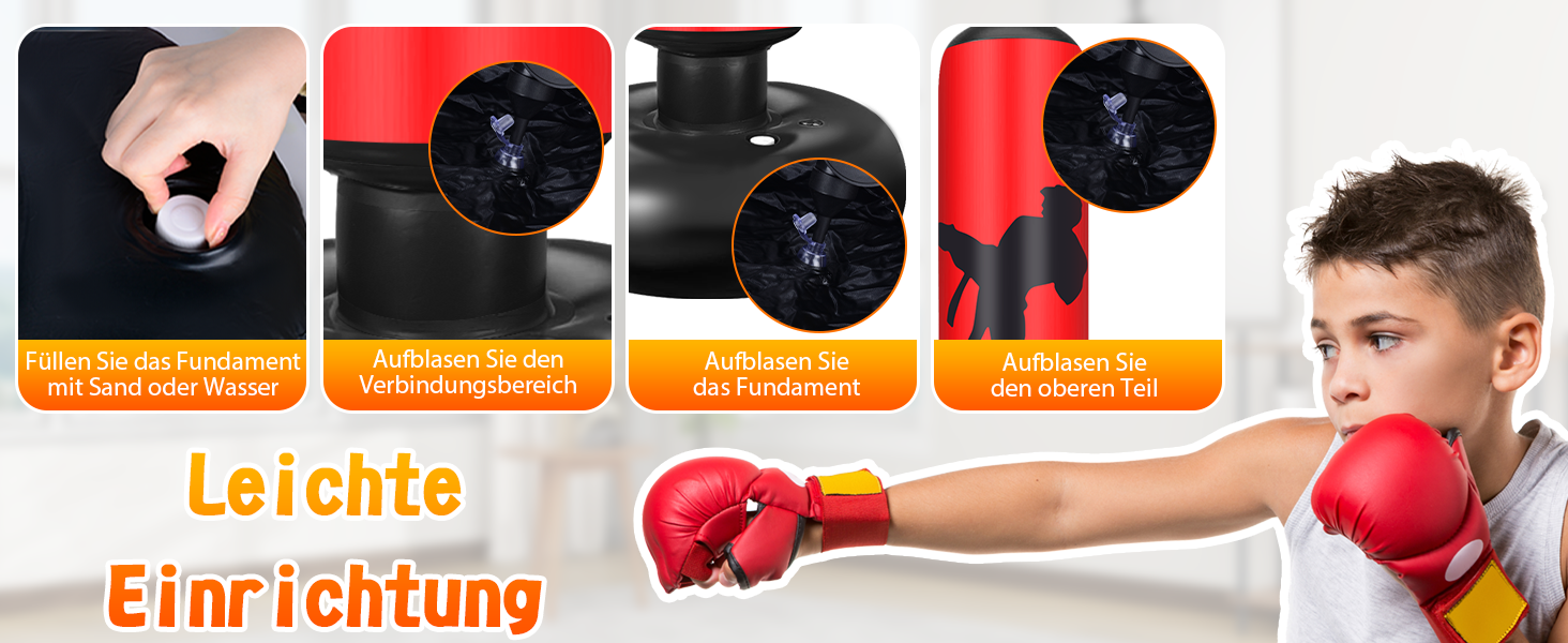 Груша боксерська дитяча Ninonly 160 см з рукавичками та насосом для дому, вулиці, спортзалу (Червона)