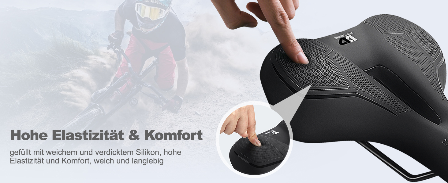 PRMHOOT Велосипедне сідло для чоловіків та жінок з Memory Foam, зручне, м'яке, ергономічне, дихаюче, амортизуюче. Підходить для електровелосипедів, MTB, шосе, міських велосипедів (Чорний)