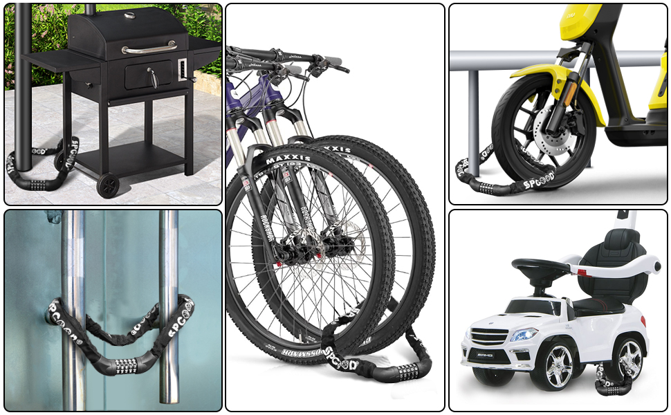 Замок для велосипеда з кодом (14 кольорів), ланцюговий замок, сталевий, висока безпека, A-чорний