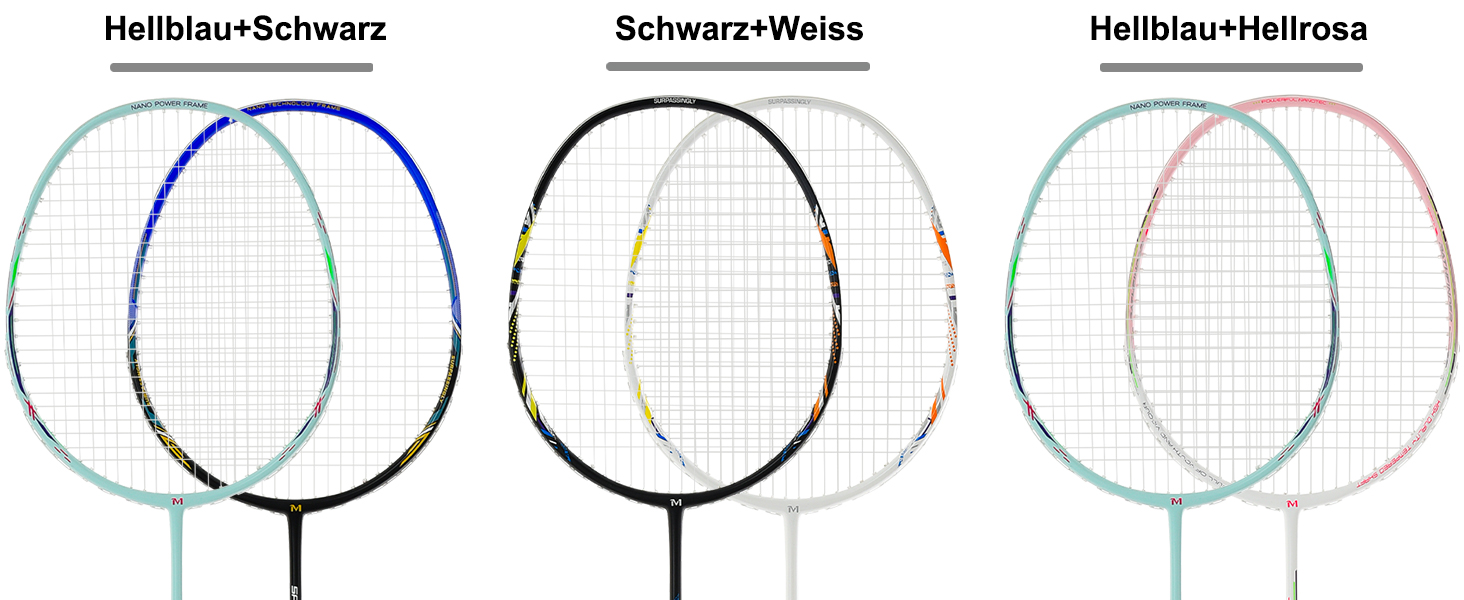 Набір для бадмінтона з 2 графітовими ракетками - зносостійкий дизайн - комплект включає: м'ячики, обмотка для ручки, сумка для ракеток. Чорний, 2 шт.