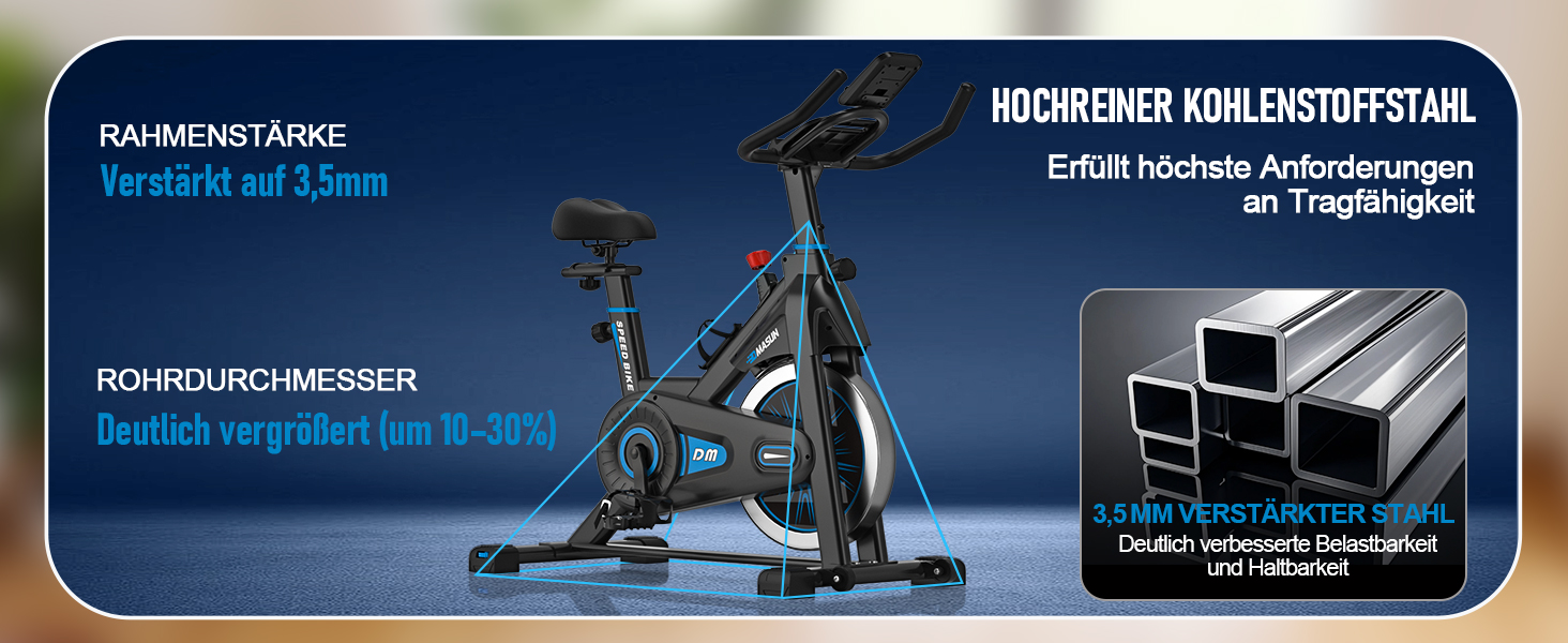 Велотренажер DMASUN з магнітним опором, тихий та стабільний, ергометр з сумісністю з додатком та LCD-монітором, покращений велотренажер для дому, 180 кг, блакитний