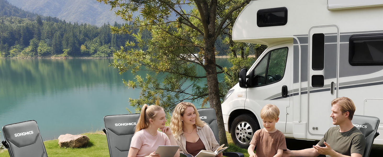 Складний туристичний стілець SONGMICS для дорослих, регульована спинка, обертається, з підстаканником, для відпочинку, кемпінгу, риболовлі, сірий