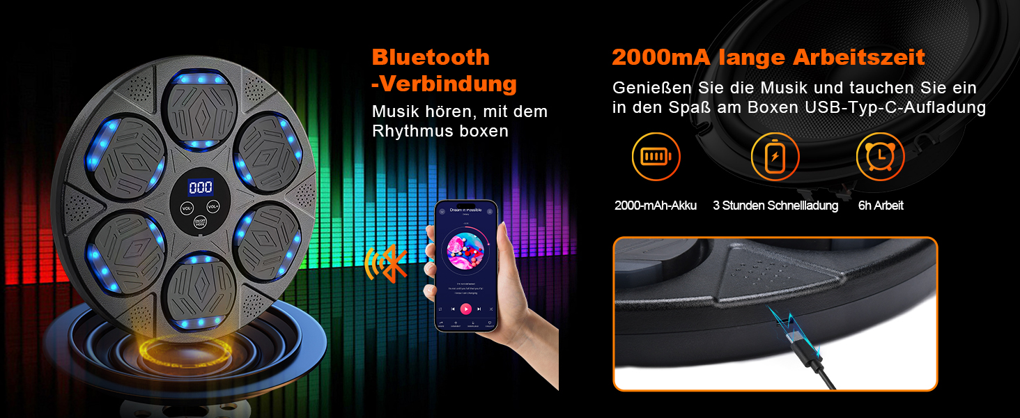 Музична боксерська машина Swetfela з рукавичками, 9 режимів швидкості, Bluetooth, LED, для дорослих та дітей