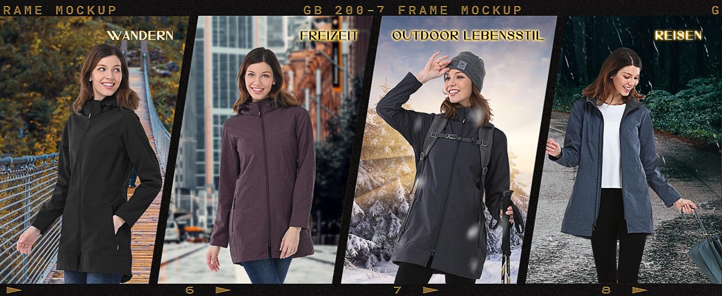 Жіноча подовжена софтшелл куртка Outdoor Ventures з капюшоном, флісовою підкладкою, водонепроникна та вітрозахисна, темно-сіра, розмір L