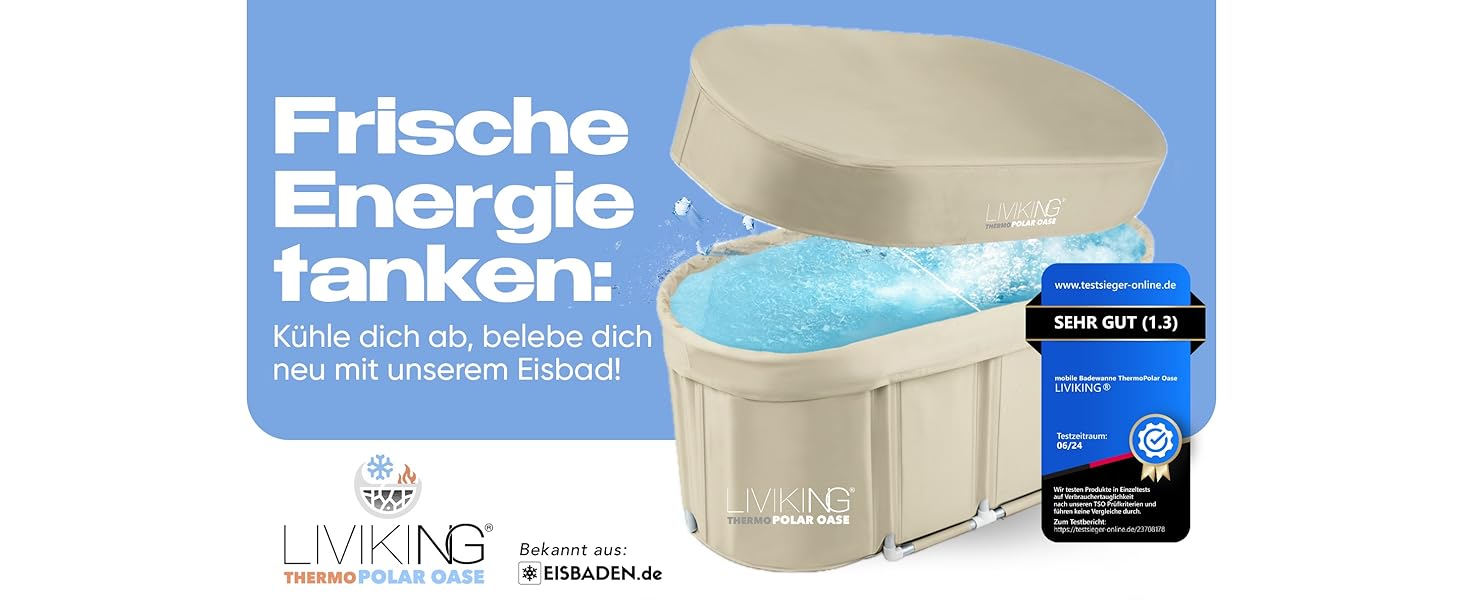 Тонна для крижаного душу Eisbad (120 см) – Комплект KOMFORT, для дорослих, мобільна, Outdoor, Sand Beige, ThermoPolar Oase