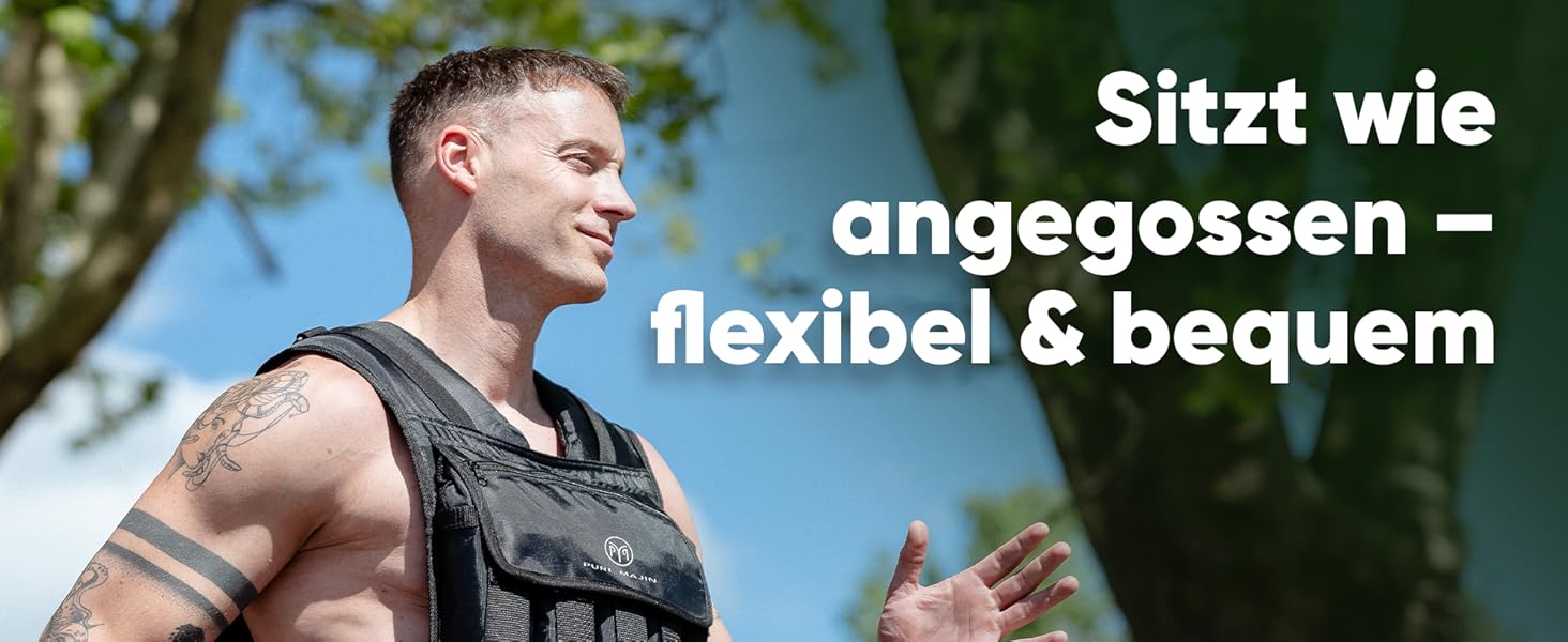 Вага для тренувань PURE MAJIN® 20 кг, регульована, з кишенею та металевим ременем | Фітнес, воркаут, біг, калістеніка, обладнання, вага, тренування - чорний або камуфляжний чорний