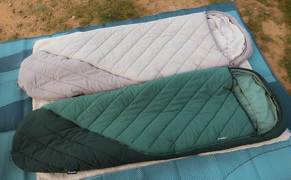 Сплячий мішок Qeedo Buddy 8 Outdoor для літа (8-25°C), 3 сезони, для дорослих та підлітків (до 200 см), компактний та легкий, поверхня Peach-Skin, колір Pinegreen