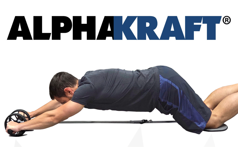 ALPHAKRAFT Ролик для пресу AB Roller з гумовим кільцем та накладками на коліна | Преміум ролик для тренування м'язів живота вдома | Ролик для пресу та тренажер для кора з планом тренувань