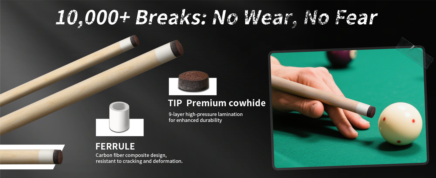 Більярдний кий Kmise професійний, 147 см, канадський клен, шкірна піка 13 мм, антиковзний грип, для дорослих/початківців/професіоналів, чорний (540г)