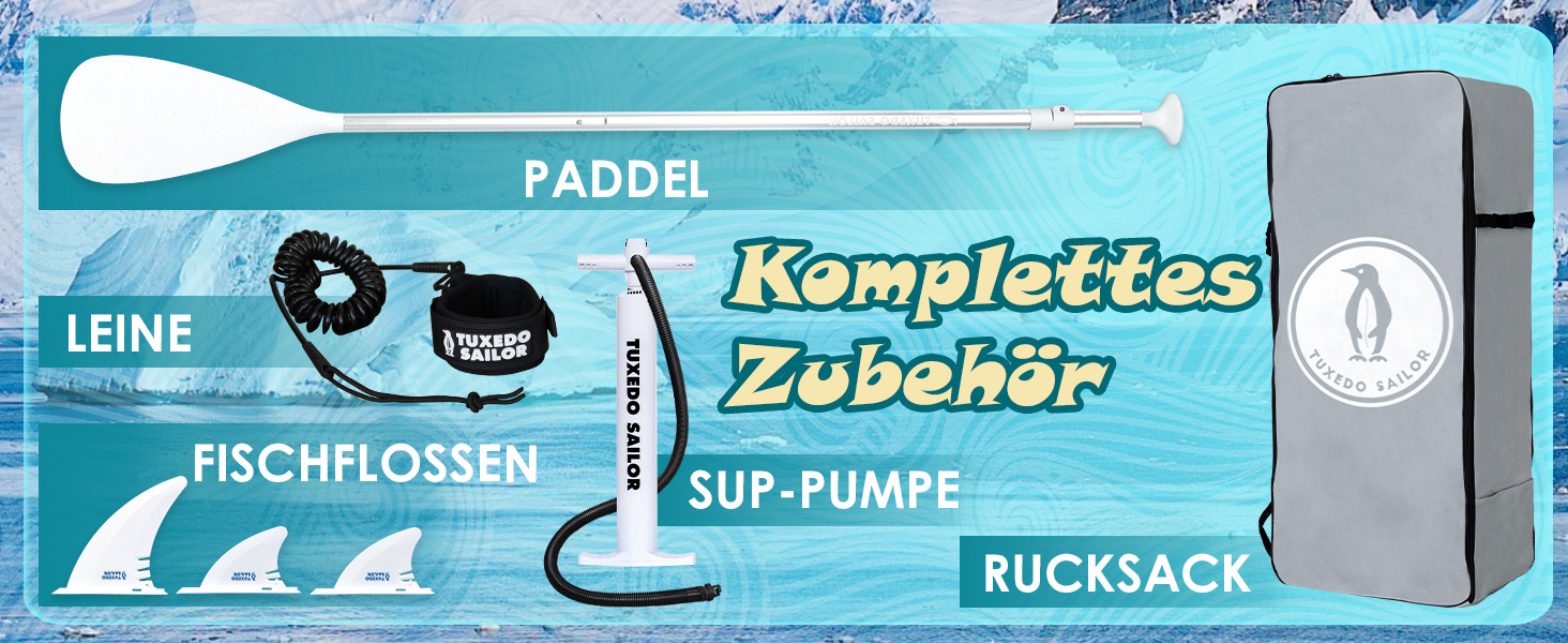 Надувний SUP-борд Tuxedo Sailor Stand Up Paddle Board з аксесуарами, для дорослих та підлітків, блакитний та жовтий