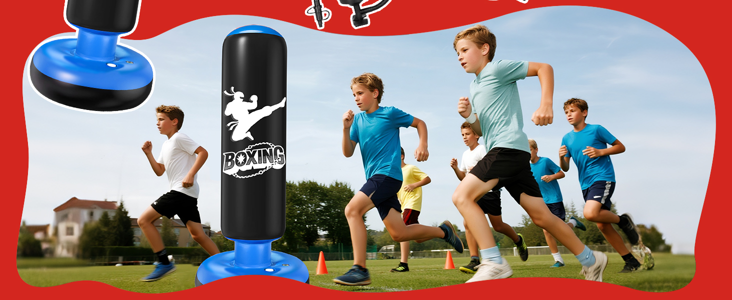 Дитячий боксерський мішок Ninonly з рукавичками, 160 см, посилений PVC, для карате, таеквондо, чорний та синій