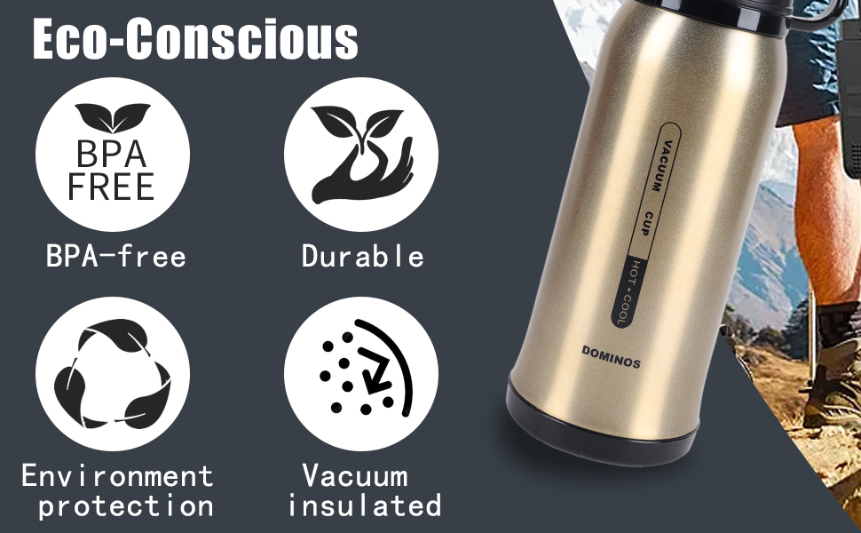 Термос-пляшка Y·J&H з нержавіючої сталі, 650 мл, подвійні стінки, без BPA, з кришкою-чашкою, для гарячих напоїв, для кемпінгу, шампанське золото