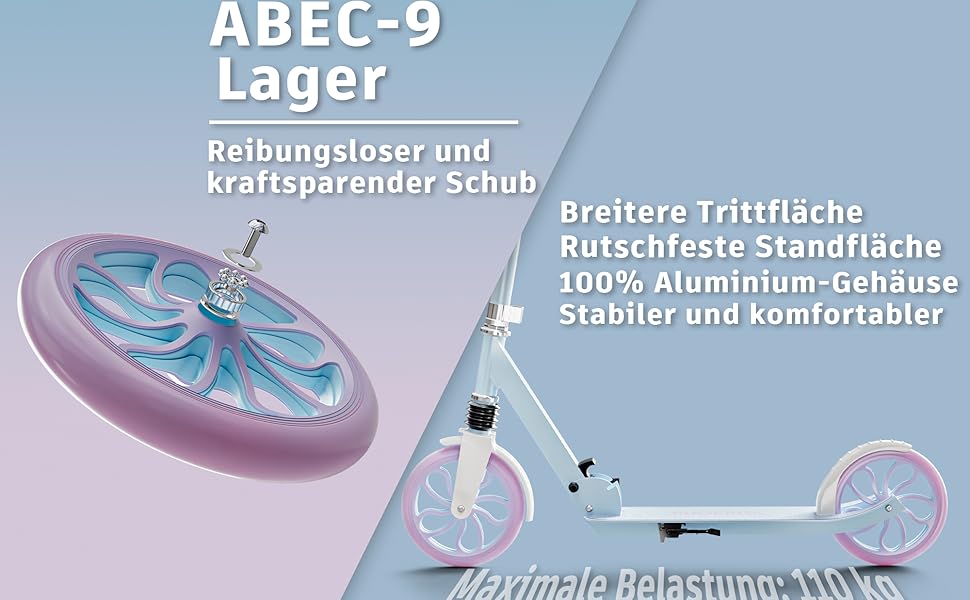 Дитячий трюковий самокат PHOEROS для дітей 6-12 років, підлітків та дорослих. Легкий міський самокат з алюмінію з великими колесами 200 мм, складний, 3-рівнева регулювання висоти, амортизація. (Blue)