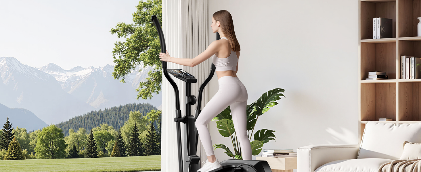 UMAY Еліптичний тренажер для дому ET30: 16 рівнів опору, тихий магнітний привід, довжина кроку 40 см, датчики пульсу, LCD-дисплей, вантажопідйомність 159 кг