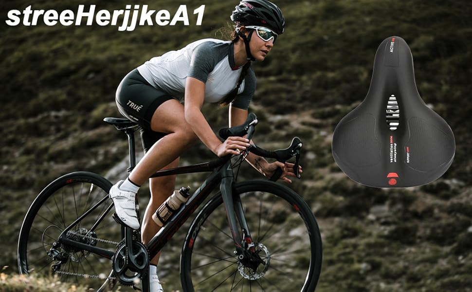 Зручний велосипедний сідло StreeHerjjkeA1 Cityradsättel з Memory Foam, водонепроникний, червоний світловідбиваючий елемент, для гібридних велосипедів, унісекс, чорний