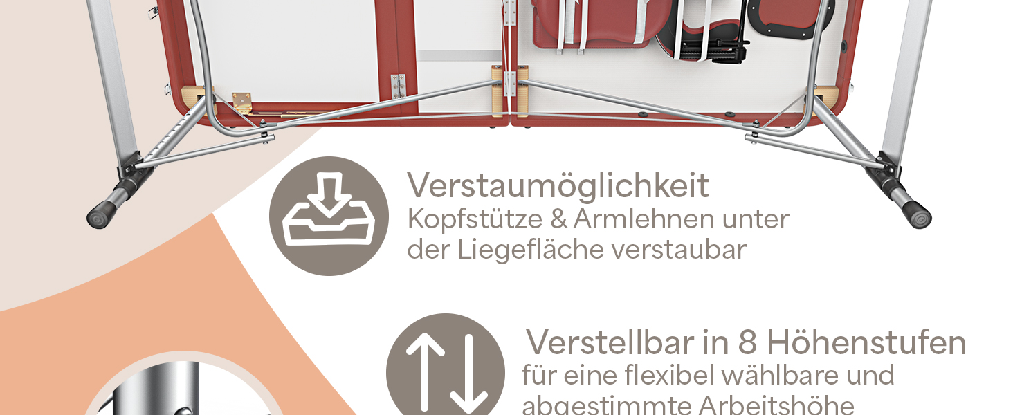 Масажне ліжко KESSER® з 3 зонами, до 250 кг, складне, регульоване, з аксесуарами (підголовник, підлокітники, сумка), антиковзне покриття, бежеве