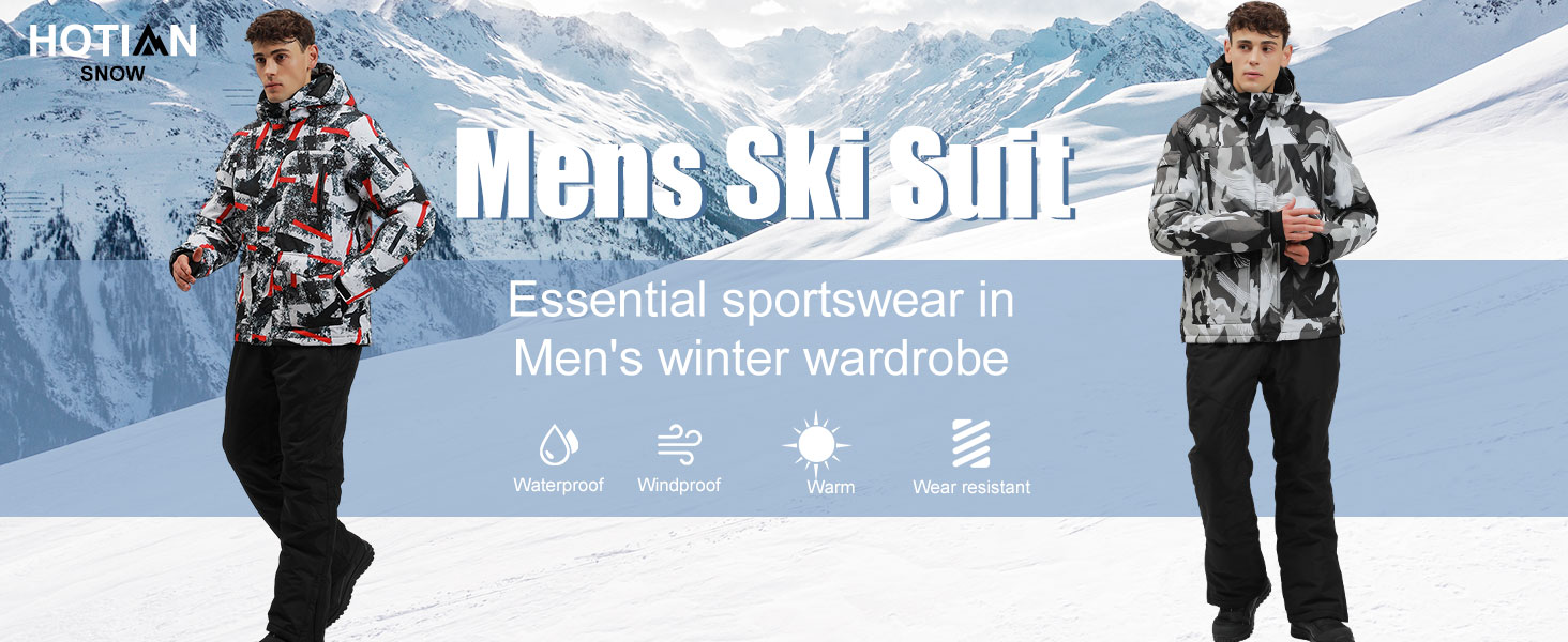 Костюм чоловічий гірськолижний HOTIAN, комплект куртка та штани, теплий зимовий костюм для сноубордингу, катання на лижах, походів, альпінізму, XL, червоно-біло-чорний