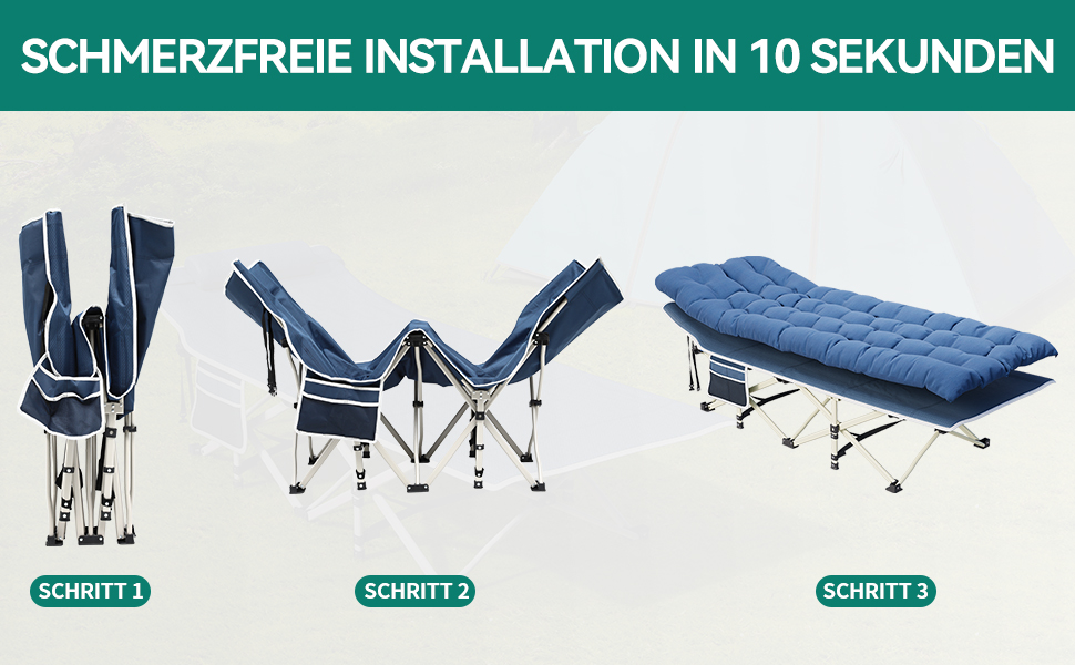 Розкладне ліжко для кемпінгу YITAHOME для дорослих з матрацом, міцне, надійне, для відпочинку на природі, блакитне