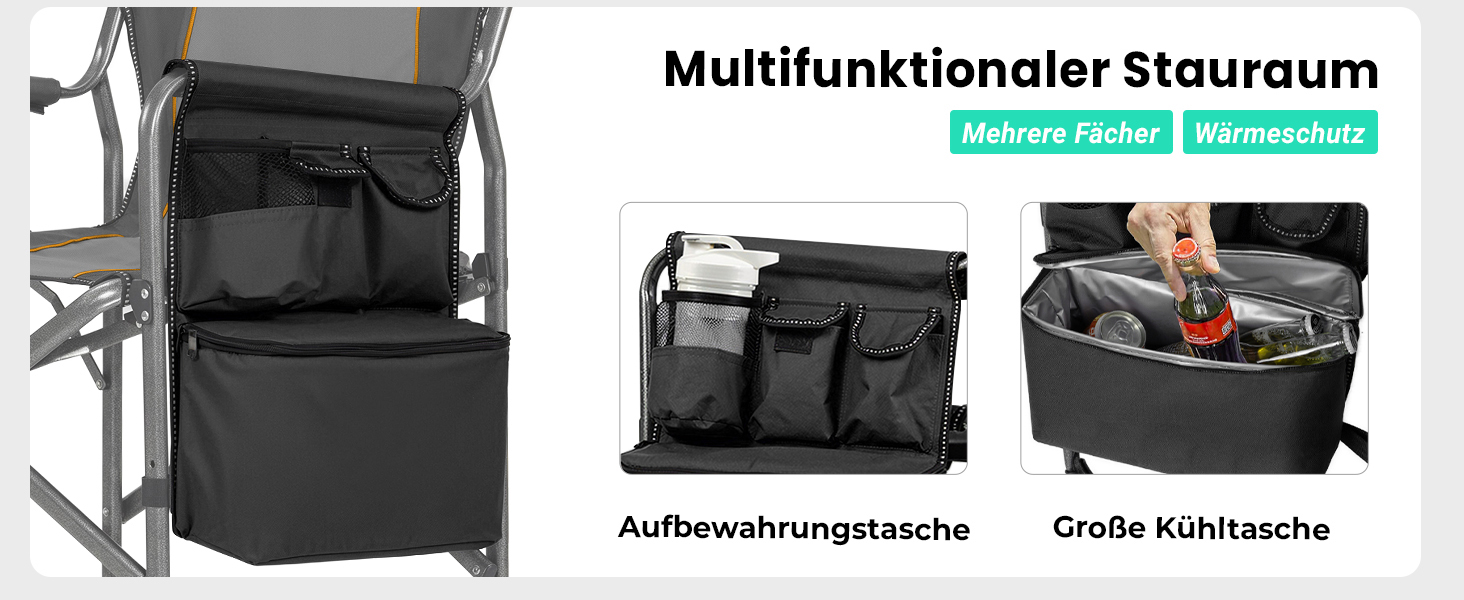 Крісло для кемпінгу OVERMONT: складне, з підспівателем та сумкою-холодильником - до 180 кг, чорне