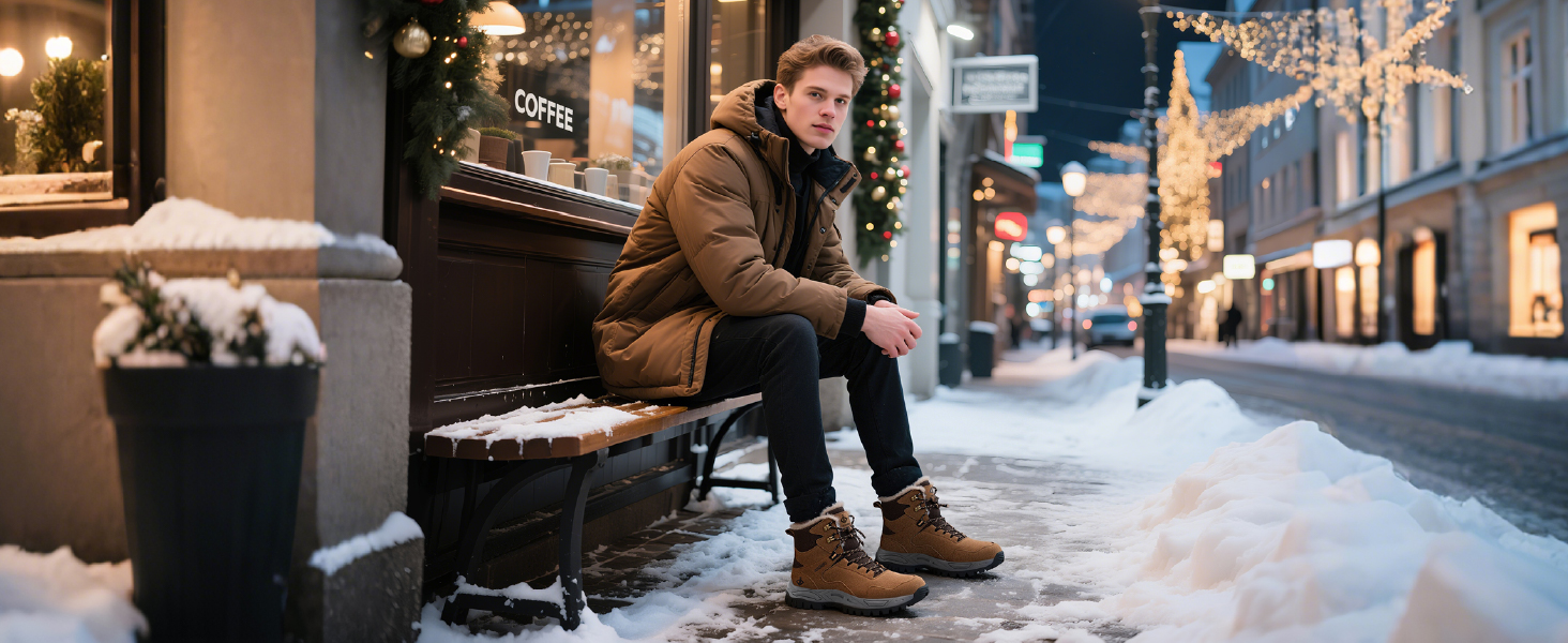 Зимові черевики JackShibo для чоловіків та жінок. Теплі, водонепроникні, з антиковзким покриттям. Зимові чоботи для активного відпочинку на природі. Розмір EU 43, колір коричневий.