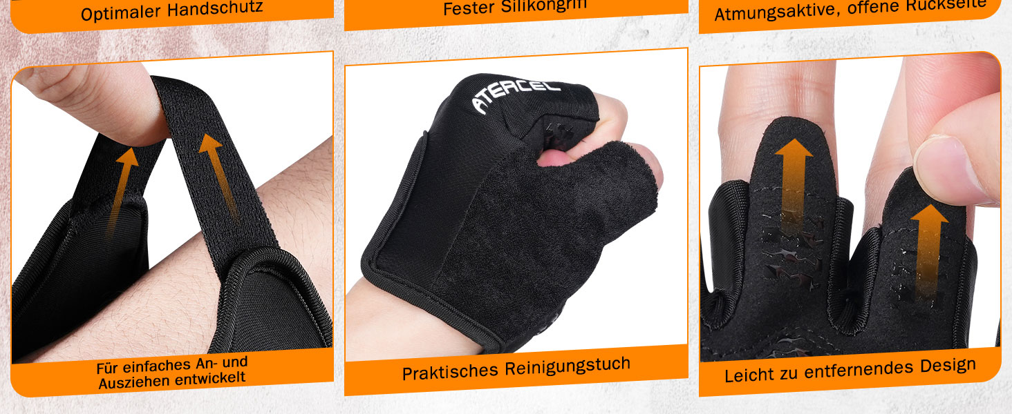 Фітнес рукавички ATERCEL для жінок та чоловіків - неслизькі дихаючі рукавички для тренувань з преміальним зчепленням та захистом долонь для силових тренувань, спортзал, воркаут, тренування. Чорний колір