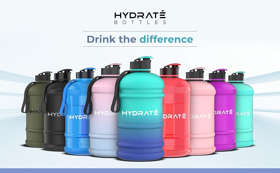 Фляга для води Hydrate XL 2,2 л - чорна, для спортзалу, спорту та подорожей, без BPA, міцна, 2200 мл
