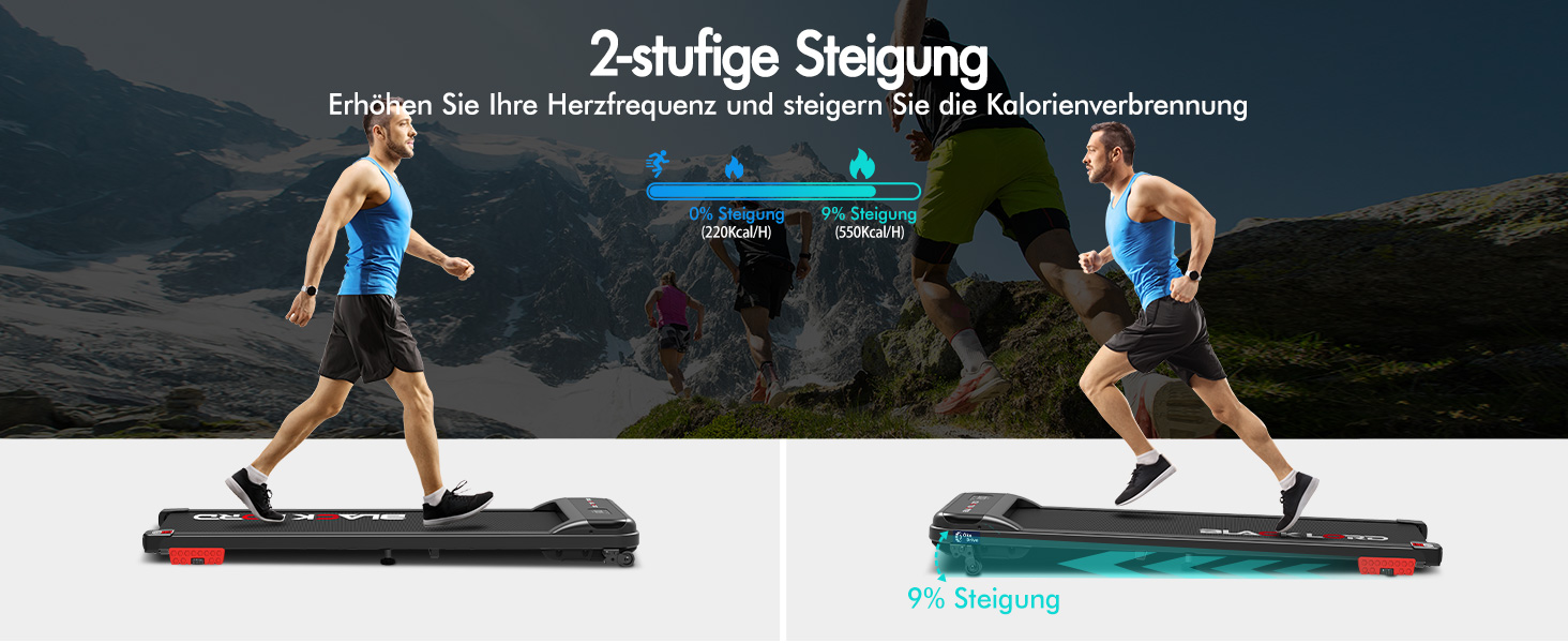 Walkingpad Laufband BLACK LORD MS2: біговий доріжки, 9-16 км/год, регулювання нахилу до 9%, 2.2-3.2 PS, до 140 кг, портативний, тихий, LED-дисплей, додаток, для дому та офісу, біг, фітнес-машина (чорний)