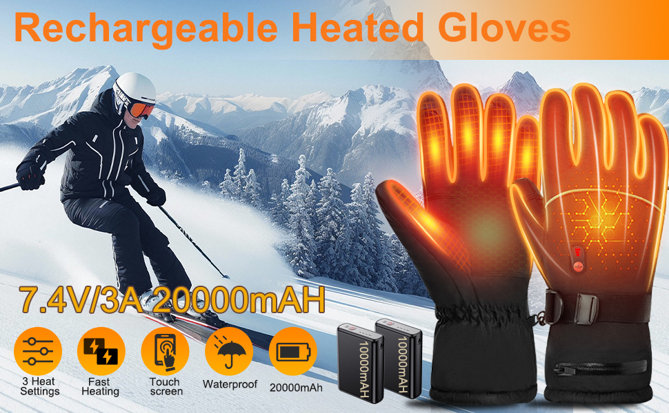 Гріючі рукавиці з акумулятором 7.4V 20000mAh, 3 режими нагріву. Електричні рукавиці з підігрівом для жінок та чоловіків. Ідеально для катання на лижах, велосипеді, піших прогулянок та мотоциклі. Колір: чорний, розмір M