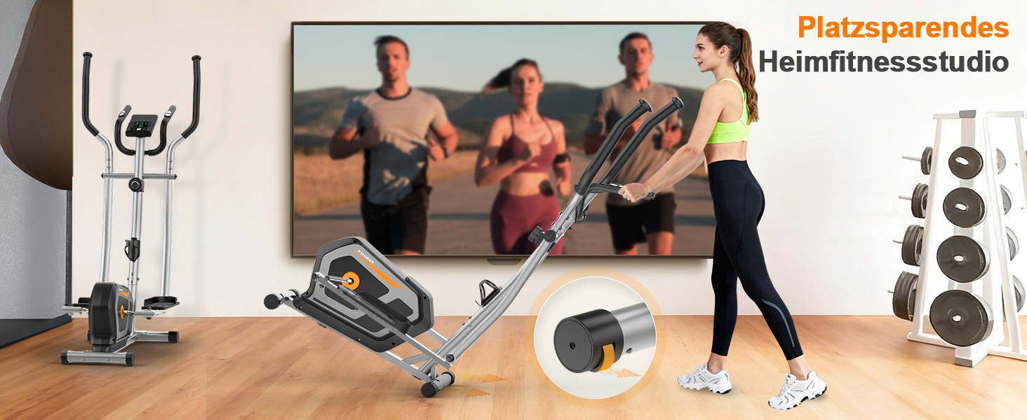 Еліптичний тренажер Crosstrainer 3-в-1 з LCD-монітором, 16 рівнів навантаження та 6 кг маховиком (Оранжевий + Срібний)