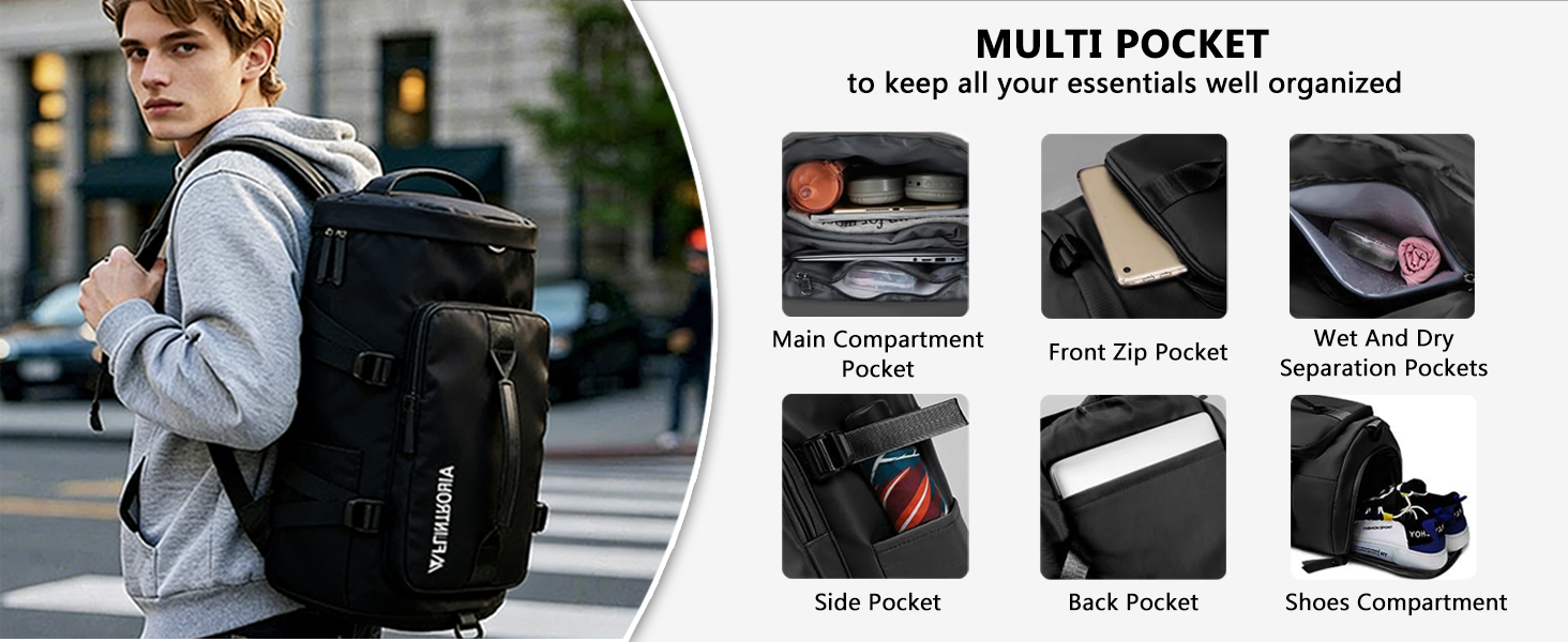 Спортивна сумка Flintronic 65L для тренувань та подорожей з відділенням для взуття та мокрих речей, функція рюкзака, рожева