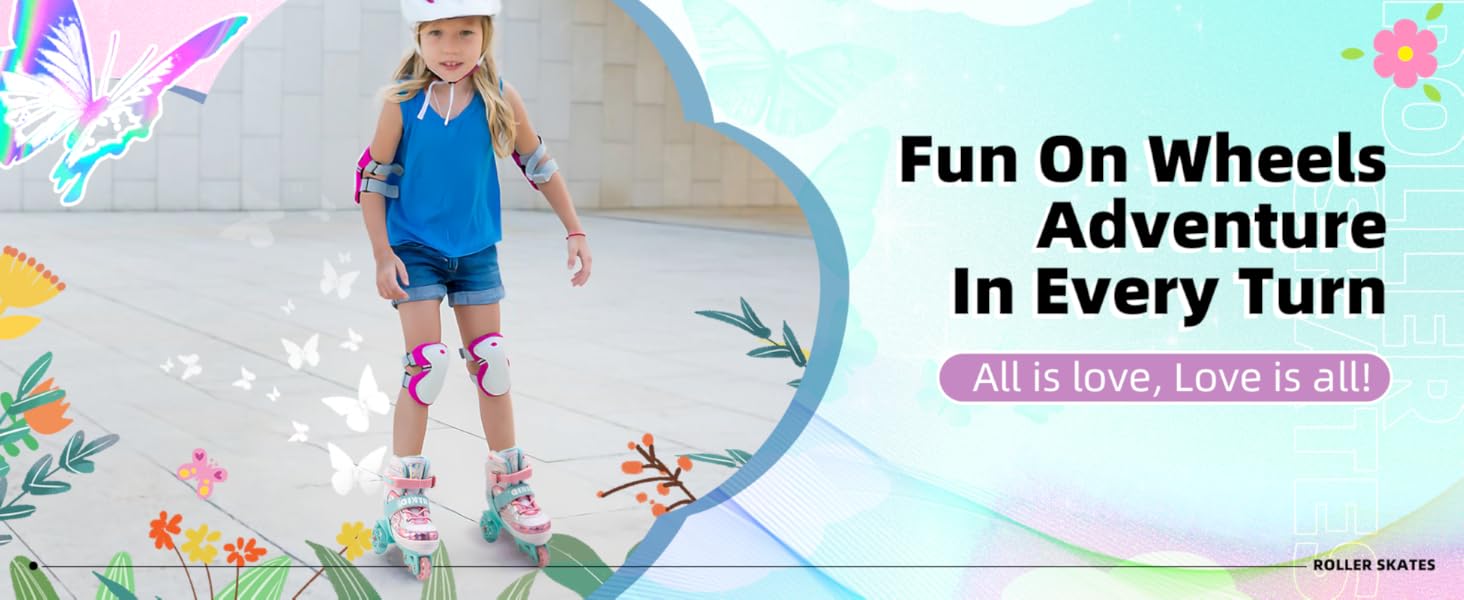 Дитячі ролики для дівчаток, 4 розміри, регульовані, безпечні, з дихаючим верхом, для початківців (XS: 25-27.5 EU)