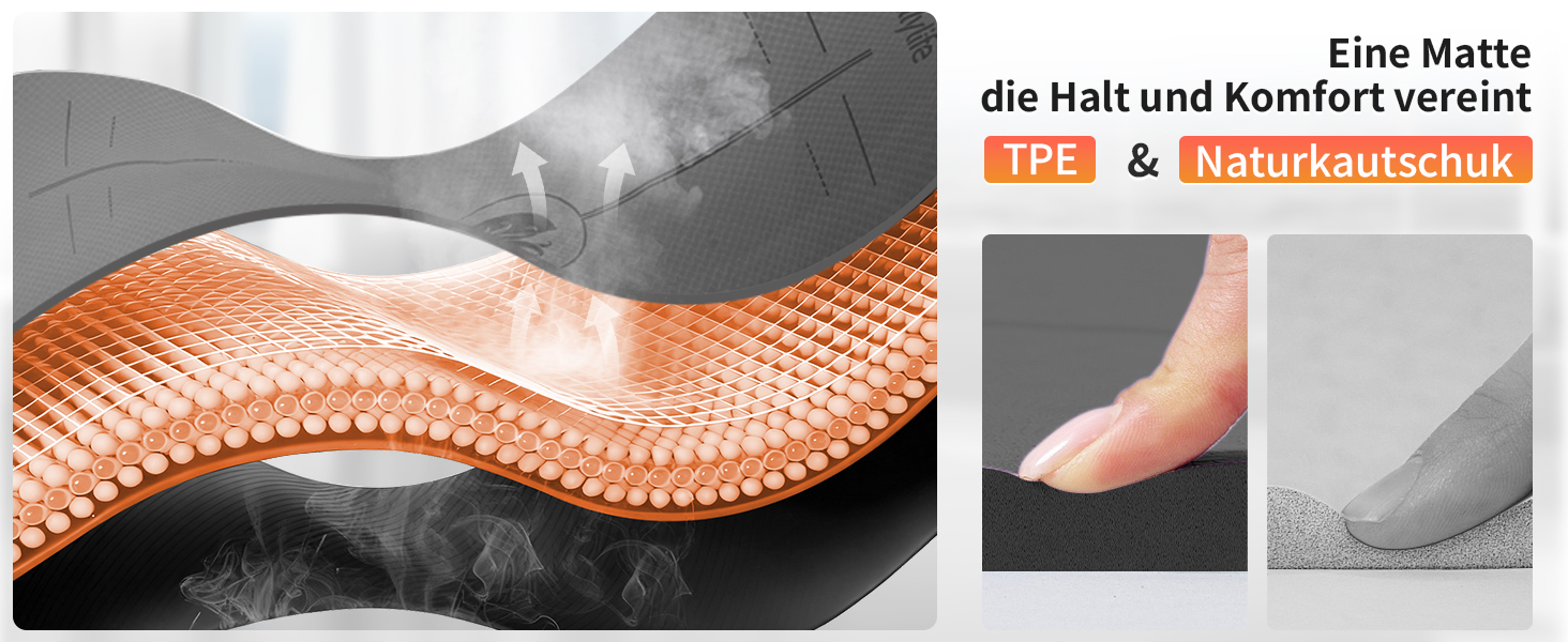 Протиковзкий килимок для йоги та пілатеса з еко-каучуку та TPE, 6мм, сірий — з лініями розмітки та ременем для перенесення