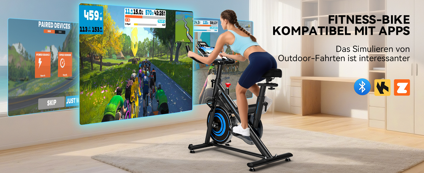 Велотренажер Wenoker з додатком, тихий ергометр, фітнес-велосипед для кардіотренувань вдома, до 160 кг, чорно-синій