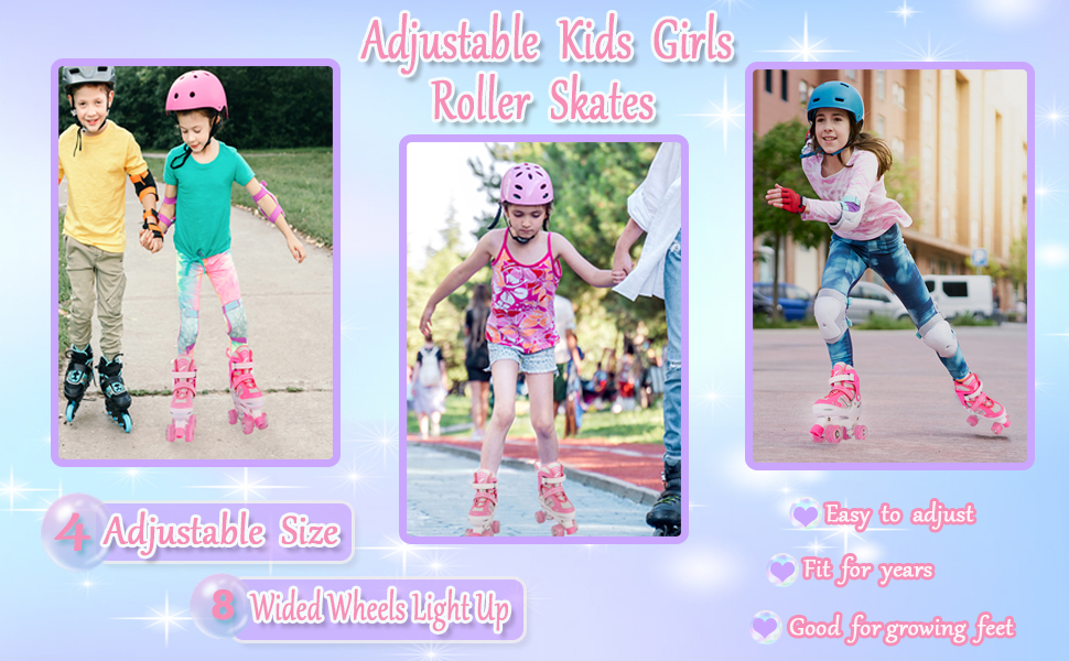 Роликові ковзани дитячі DUZSKJ для хлопчиків та дівчаток, регульовані, з підсвіткою, 4 розміри, рожевий колір
