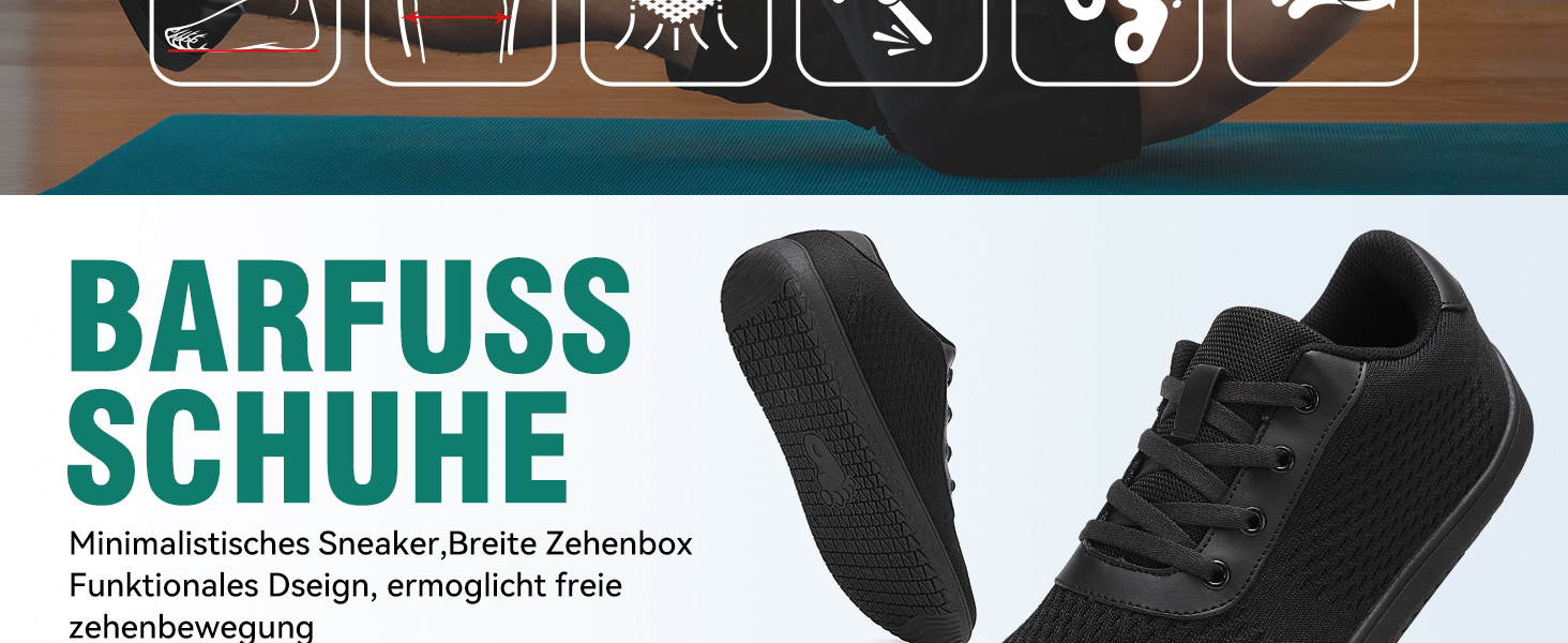 Босижні кросівки для жінок та чоловіків, мінімалістичні босижні взуття з широкою передньою частиною та нульовим перепадом, легкі дихаючі кросівки для фітнесу, хайкінгу, бігу та повсякденного носіння 40 EU широкі чорні 1125