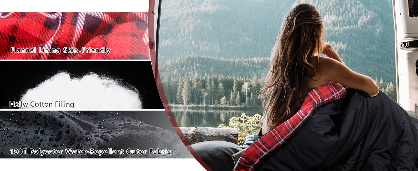 Спальний мішок BISINNA XL з бавовняного фланнелю для кемпінгу, 2-3 сезони, дорослий, чорний, 1.5 кг