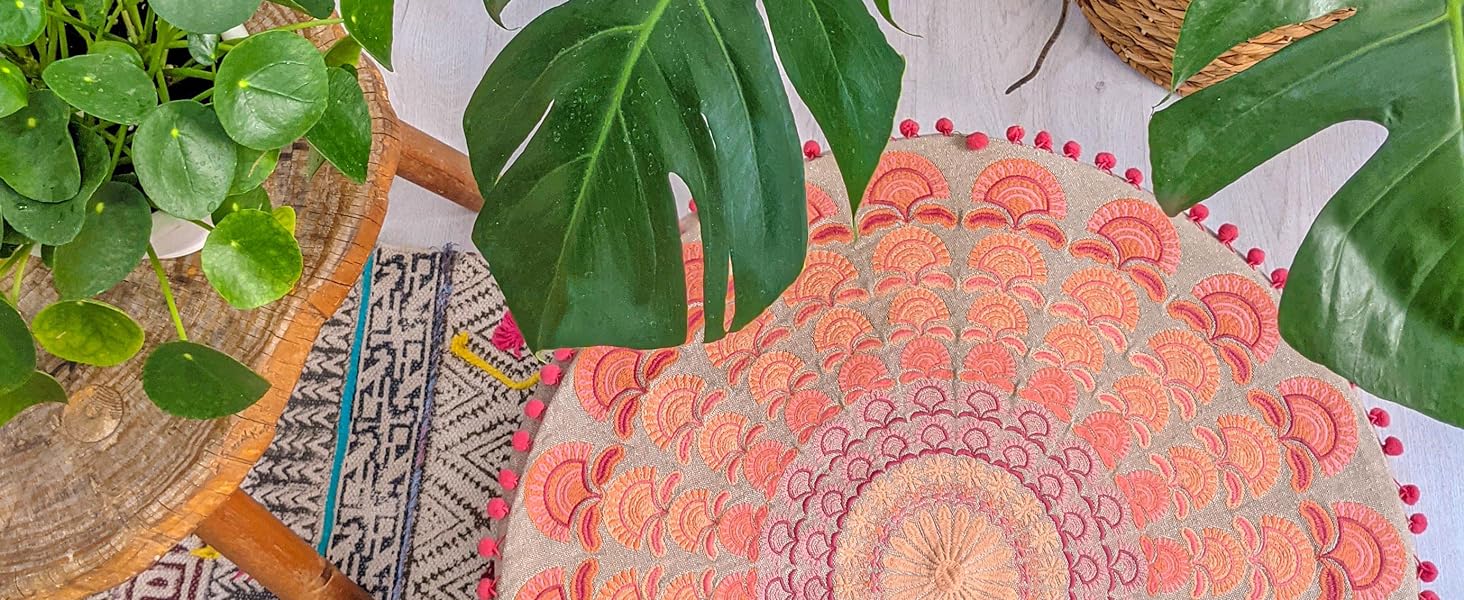 Пуф Mandala Life ART Blauer круглий синій 60x20 см, бавовна, бохо, для дому та тварин, без наповнювача